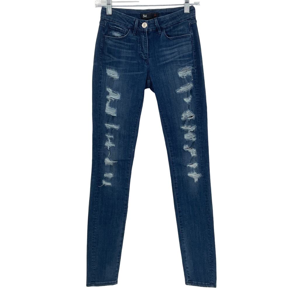 3X1 Mid-Rise Distressed  Whiskering Skinny Women's Jeans 24